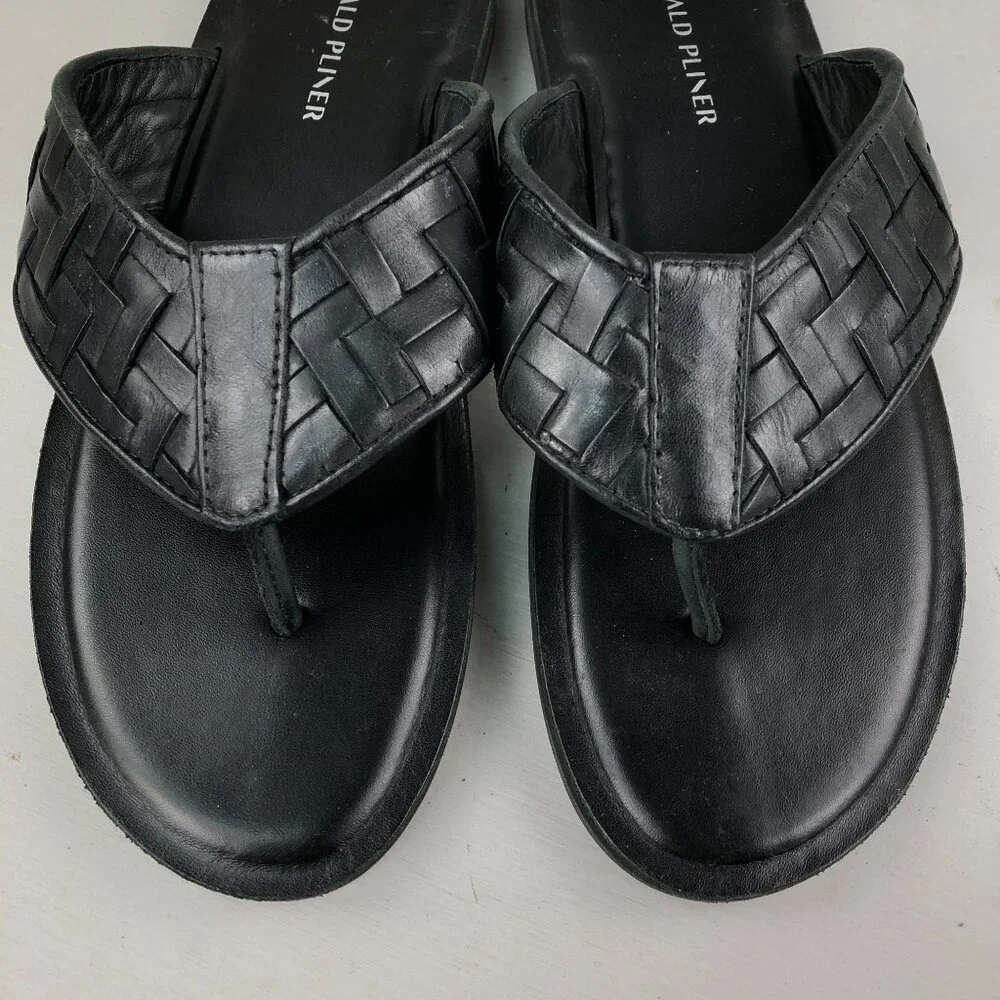 Donald Pliner Men's Size 8M Pascal Black Leather Woven Slip On Sandals $198
